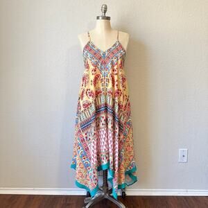 UMGEE Mixed Scarf Print Dress Colorful Floral High Low Boho Sundress NWT
